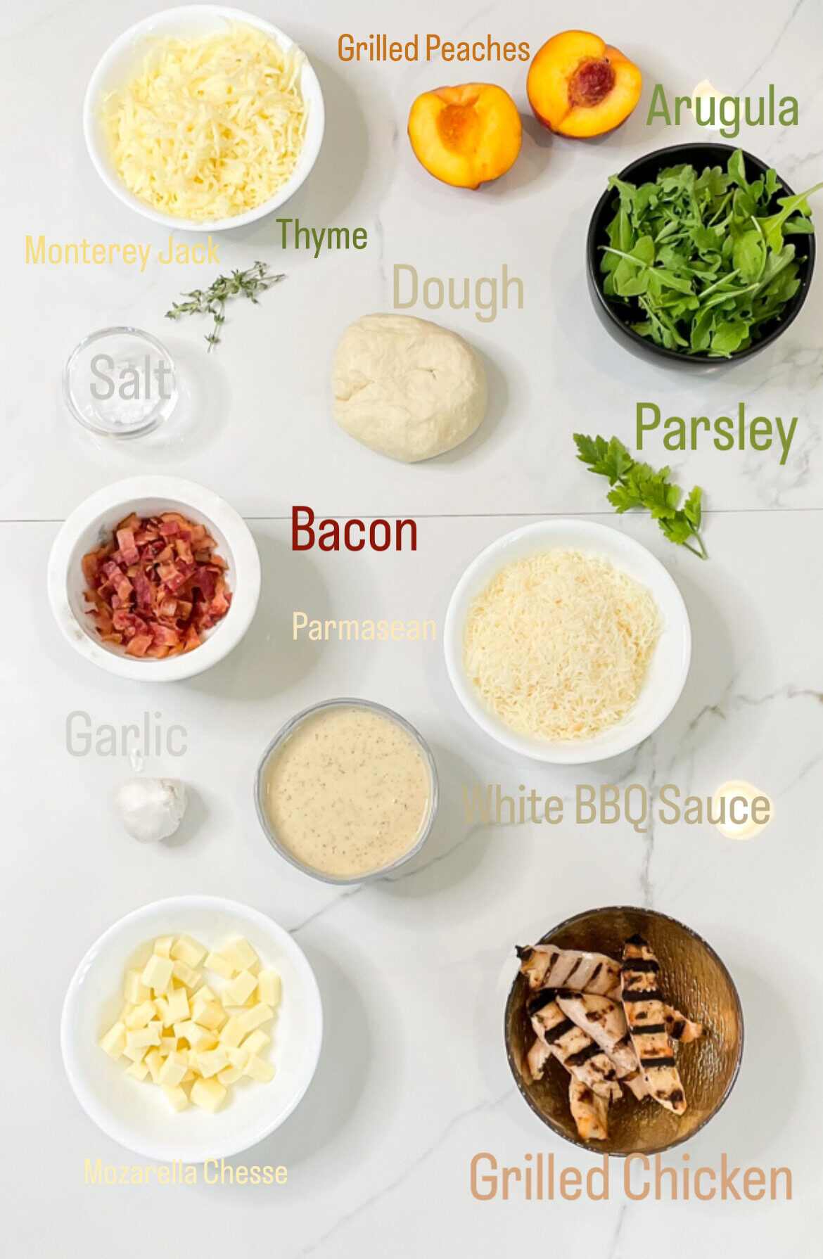 White Barbecue Chicken Peach Pizza - Ingredients
