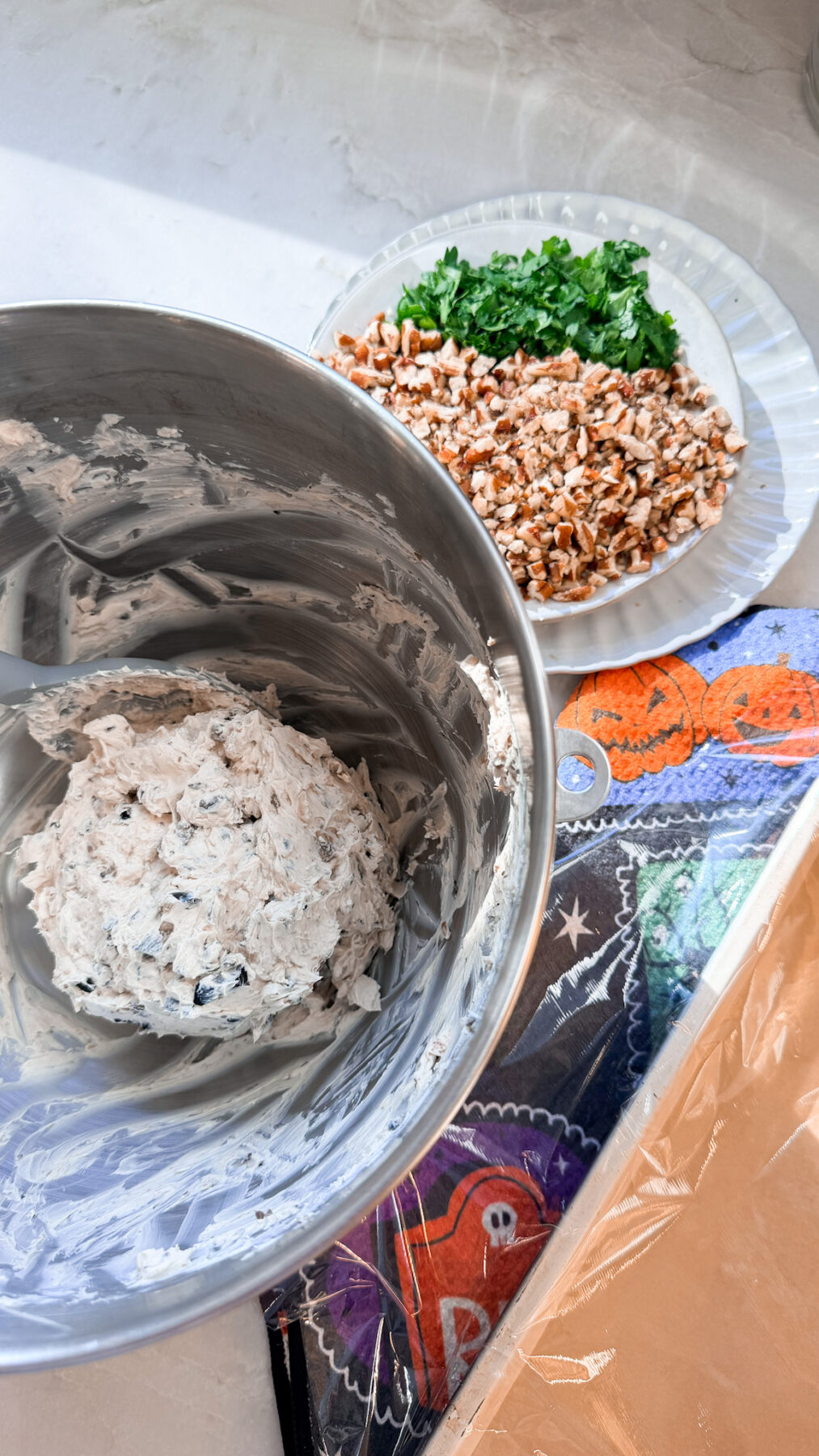 Prepping Halloween Cheese Ball