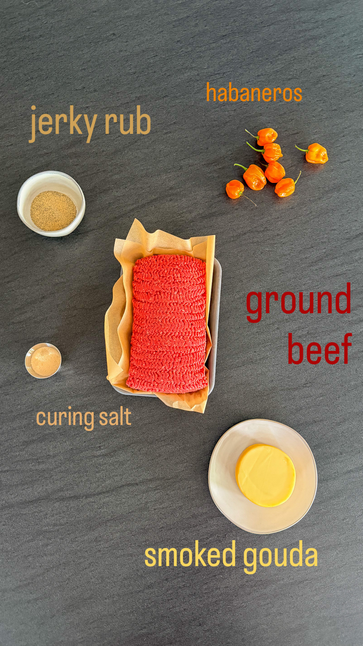 Beef Jerky Sticks - Habanero Gouda - Cover - Ingredients