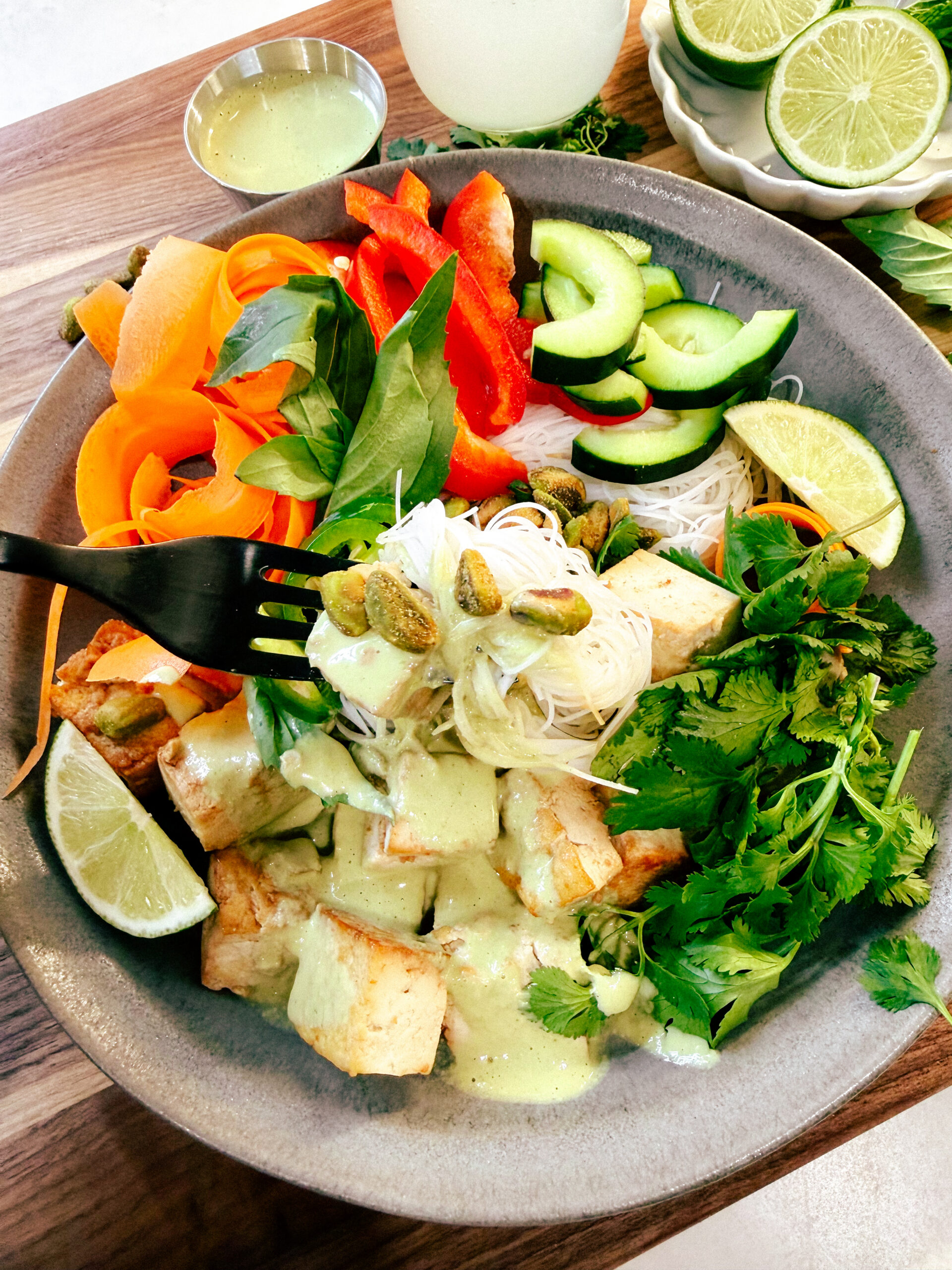 Tofu Spring Roll Bowl with Cashew-Lime Dressing - Bite Updated