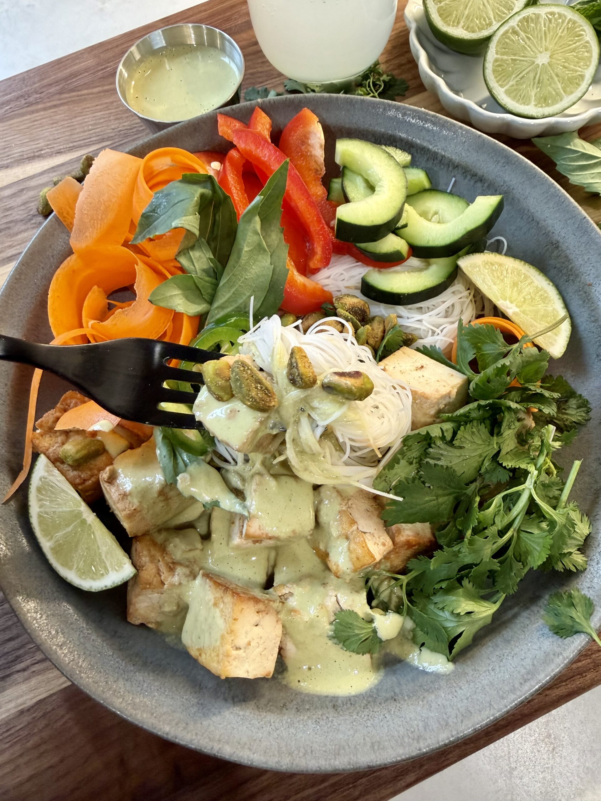 Tofu Spring Roll Bowl with Cashew-Lime Dressing - Bite