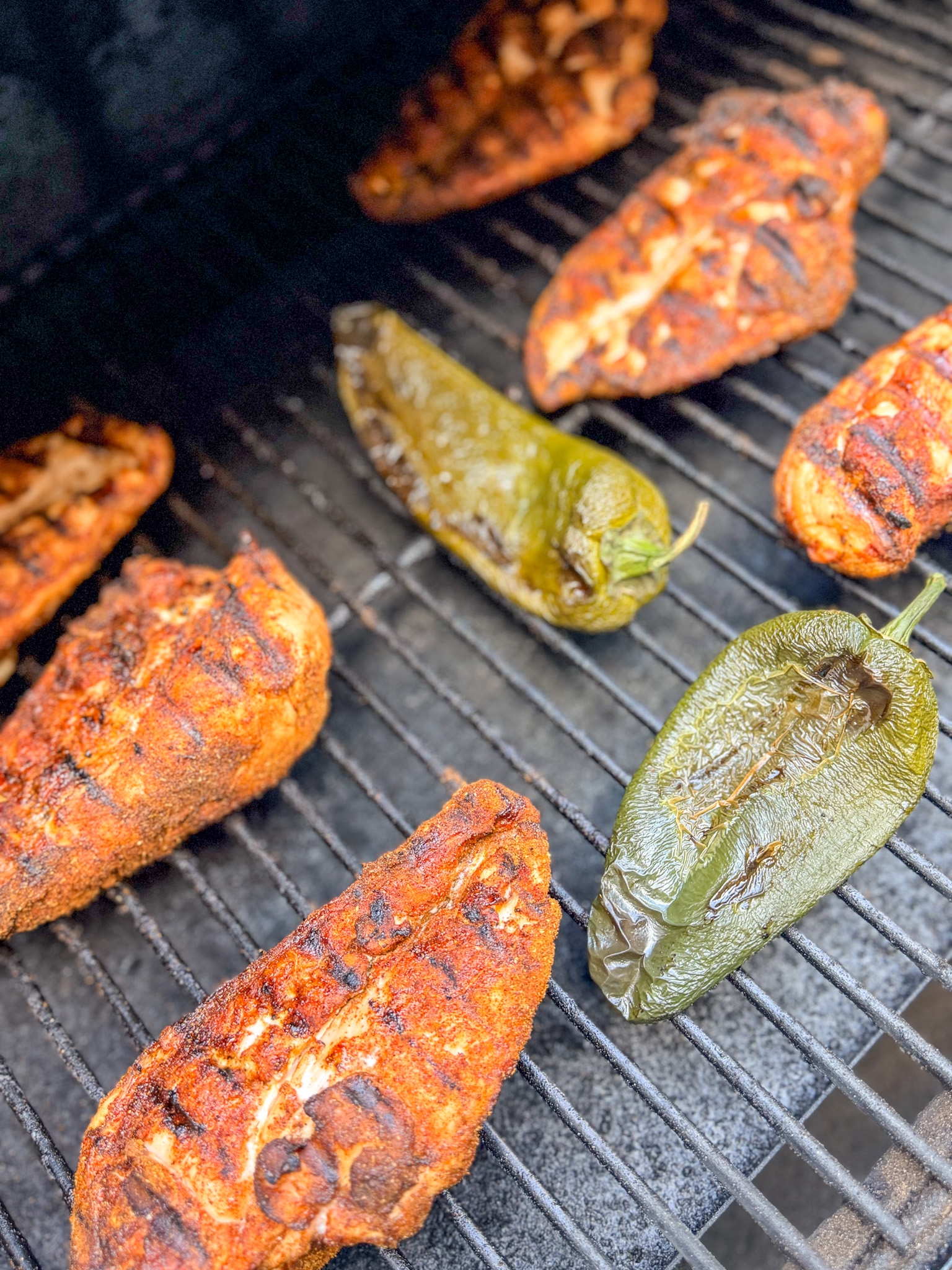 Smoked Chicken & Poblano Creamy Verde Enchiladas - Chicken and Poblano on Smoker