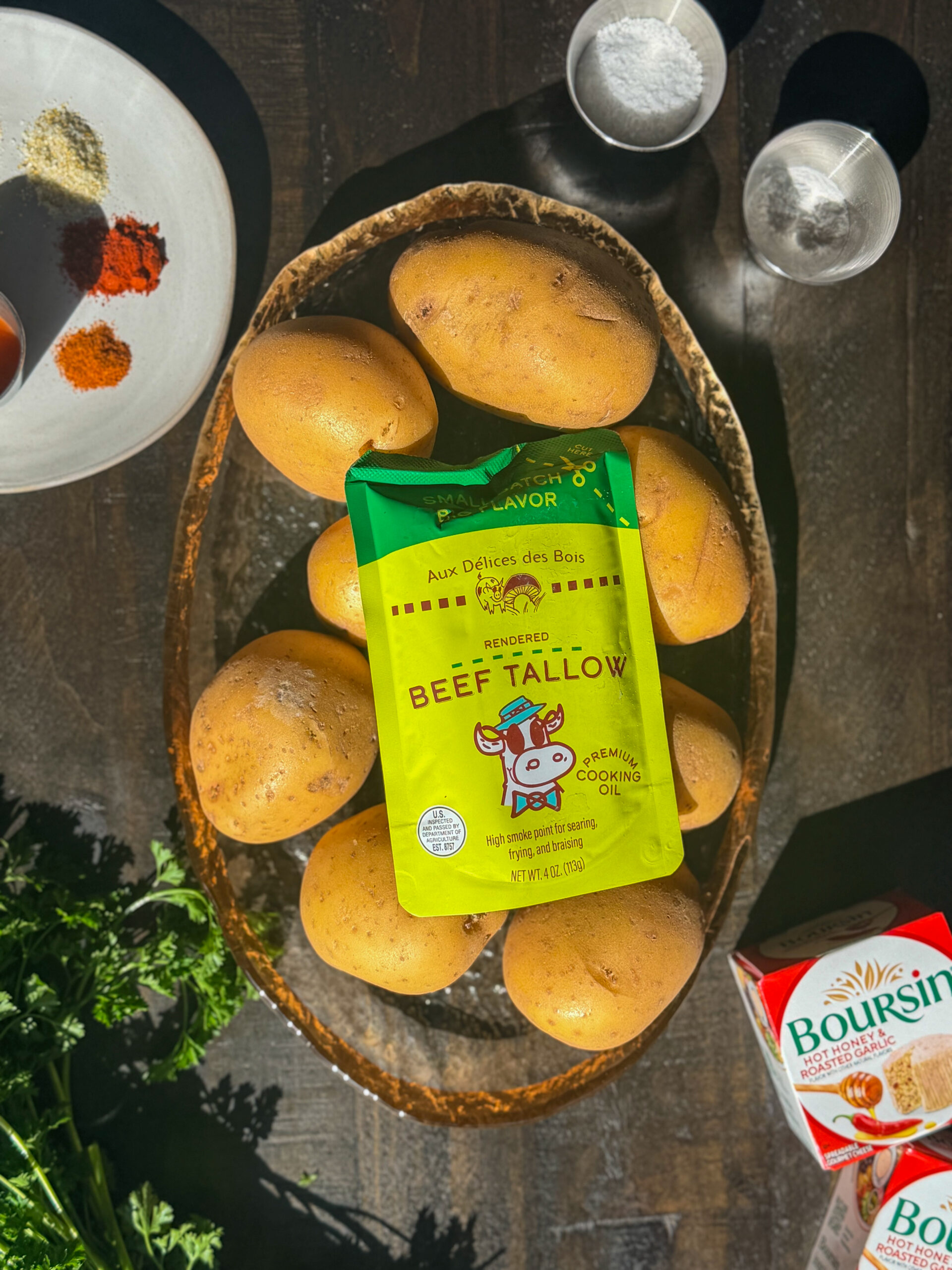 Crispy Beef Tallow Potatoes with Spicy Boursin Dip - Ingredients